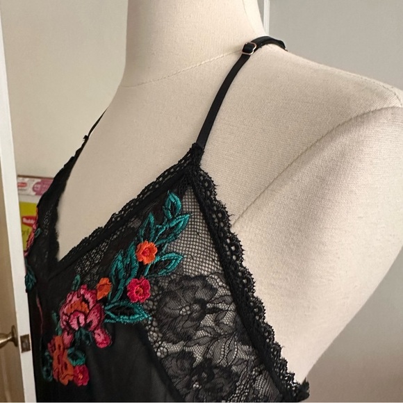 INC Sheer Black Lacey Strappy Camisole Floral Embroidery Lingerie Inspired Sz M - Picture 6 of 11